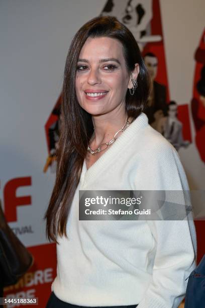 Claudia Pandolfi attends the photocall before the press conference she wears clothing and jewels designed by Federica Tosi at the 40th Turin Film...