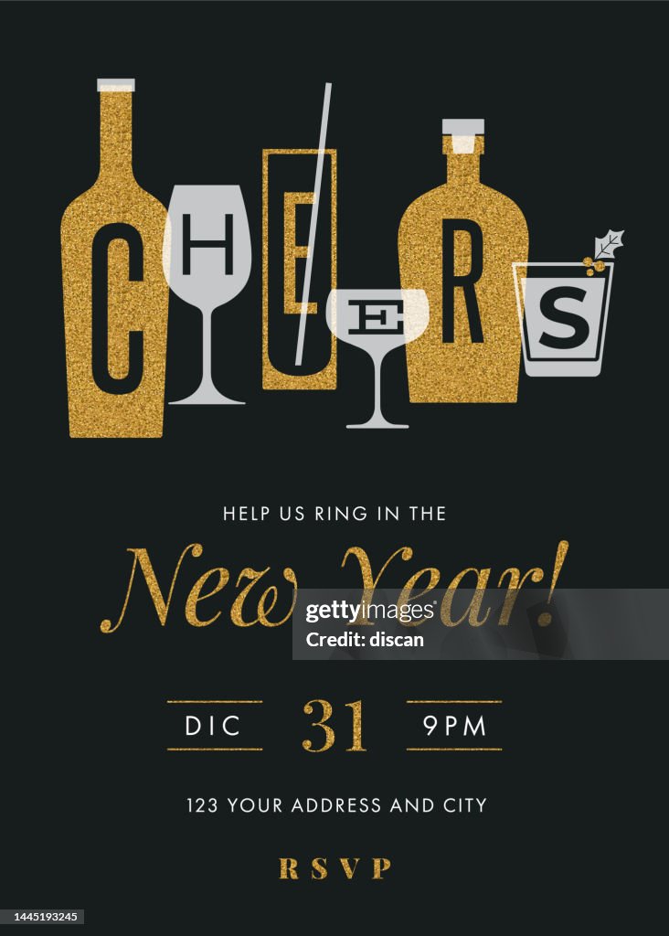 New Year Party invitation with cheers.