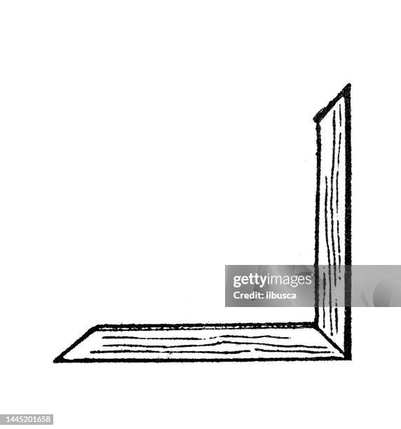 antique engraving illustration: set square, triangle, bracket - bracket household fixture stock illustrations