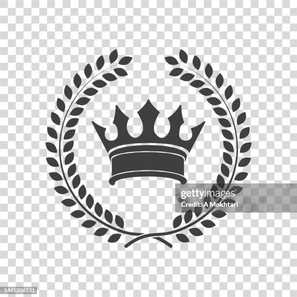 crown and floral wreath icon on transparent background. - coronation stock illustrations