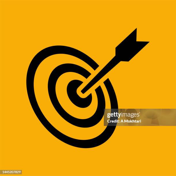 target icon with a dart, strategy, on a yellow background. - arrow target vector stock illustrations