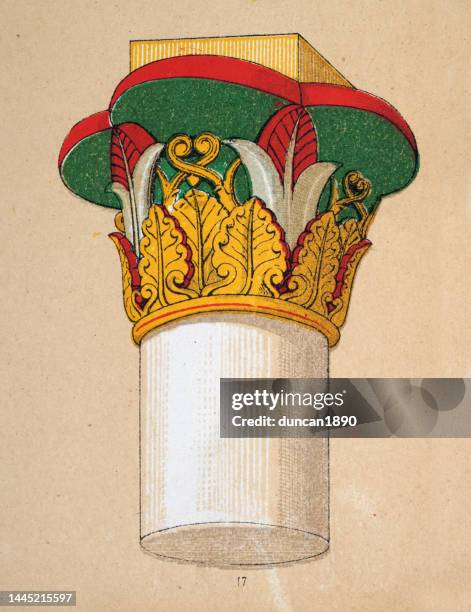 stockillustraties, clipart, cartoons en iconen met ancient egyptian decorative art and architecture, graeco-egyptian form, papyrus in growth, acanthus leaf and honeysuckle - papyrusriet