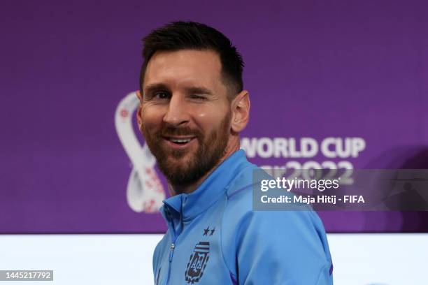 Lionel Messi of Argentina attends a press conference after the FIFA World Cup Qatar 2022 Group C match between Argentina and Mexico at Lusail Stadium...