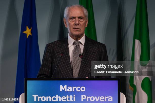 Pirelli Chief Executive Officer Marco Tronchetti Provera attends the meeting "Lombardia 2030" at Pirelli HangarBicocca on November 28, 2022 in Milan,...