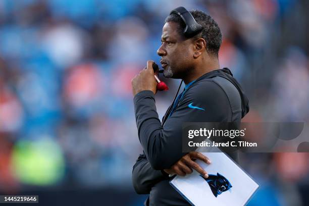 Head coach Steve Wilks of the Carolina Panthers looks on during the second half of the game against the Denver Broncos at Bank of America Stadium on...