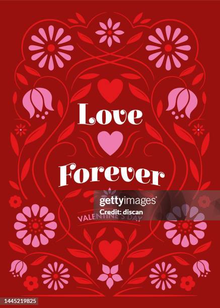 valentinstagskarte mit blumenrahmen. - rose red stock-grafiken, -clipart, -cartoons und -symbole