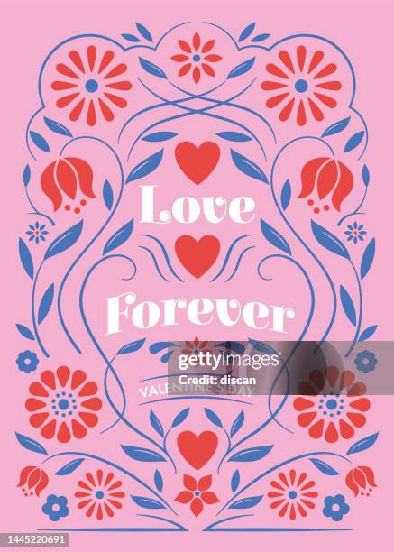 valentinstagskarte mit blumenrahmen. - valentinstag stock-grafiken, -clipart, -cartoons und -symbole
