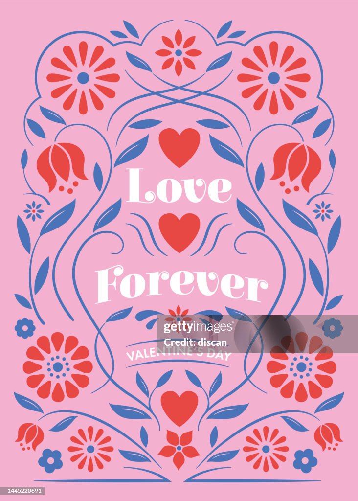 Valentine’s Day Card with floral frame.