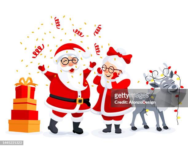 ilustrações de stock, clip art, desenhos animados e ícones de mr & mrs claus. santa claus and his wife mrs claus celebrate holidays. - mãe natal