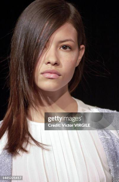 Model walks the runway during the Douglas Hannant Ready to Wear Spring/Summer 2002 fashion show as part of the New York Fashion Week on September 10,...