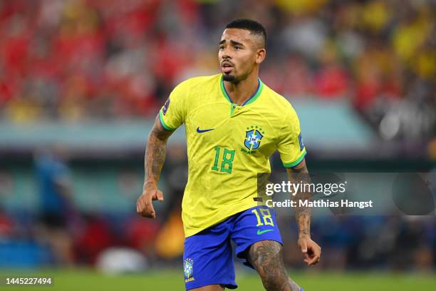 Gabriel Jesus of Brazil looks on during the FIFA World Cup Qatar 2022 Group G match between Brazil and Switzerland at Stadium 974 on November 28,...