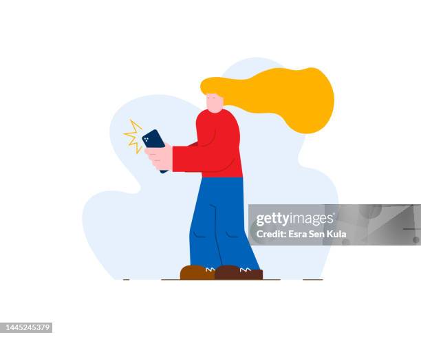 a girl taking a photo with her mobile phone. vector flat illustration. - children taking selfie stock illustrations