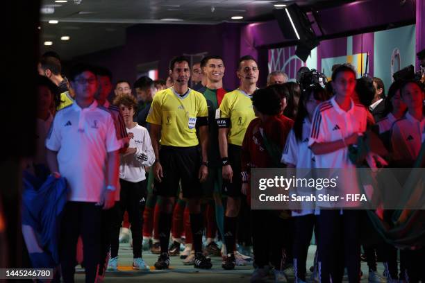 Cristiano Ronaldo of Portugal looks on in the tunnel prior to the FIFA World Cup Qatar 2022 Group H match between Portugal and Uruguay at Lusail...