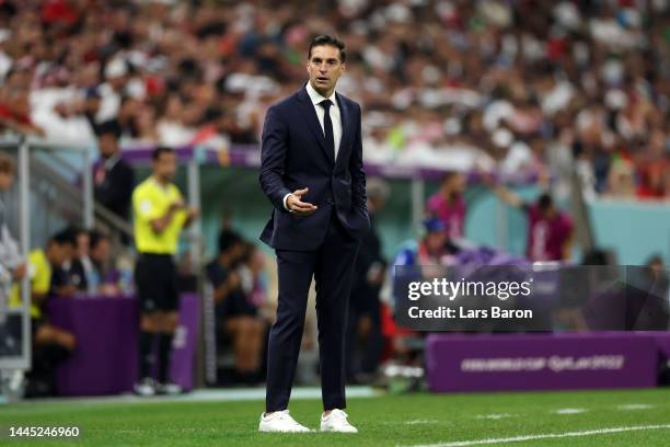Diego Alonso, Head Coach of Uruguay, is seen during the FIFA World Cup Qatar 2022 Group H match between Portugal and Uruguay at Lusail Stadium on...