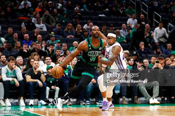 Richaun Holmes of the Sacramento Kings defends Noah Vonleh of the Boston Celtics during the fourth quarter of the game at TD Garden on November 25,...