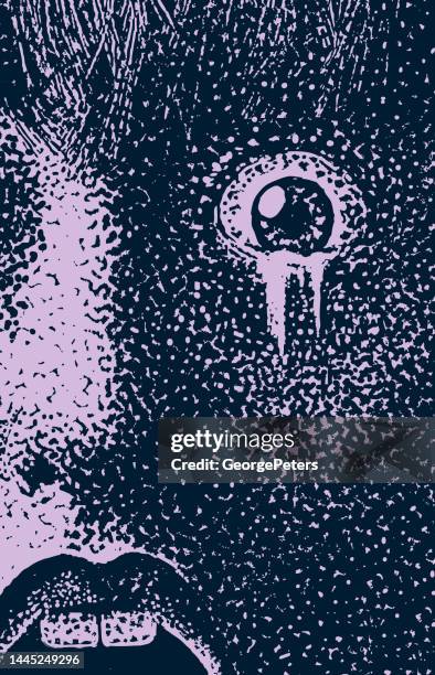 close-up of terrified eye with teardrop - androgyn stock illustrations