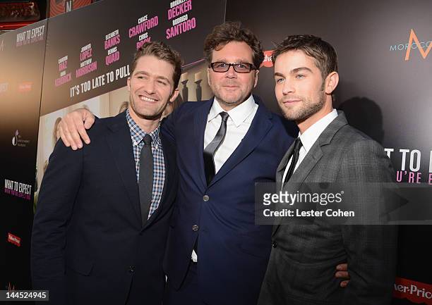 Actor Matthew Morrison, director Kirk Jones and actor Chace Crawford arrive at the Los Angeles premiere of "What To Expect When You're Expecting" at...