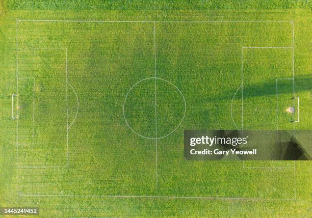 aerial view over football pitch - soccer field outline stock pictures, royalty-free photos & images