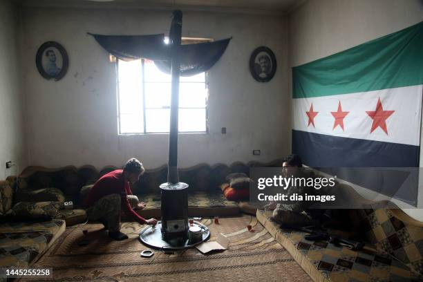 Free Syrian Army soldiers are waiting against PYD/PKK on November 28, 2022 in Azaz, Syria.