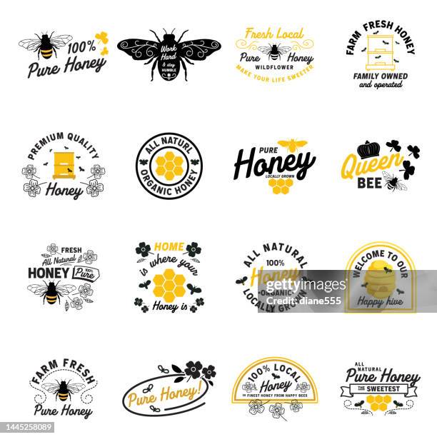 bildbanksillustrationer, clip art samt tecknat material och ikoner med honey bee badge label set - honung