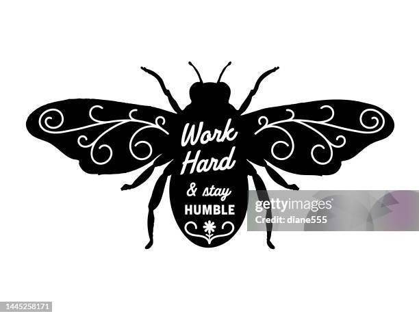 work hard & stay humble black honey bee icon - bumblebee stock illustrations