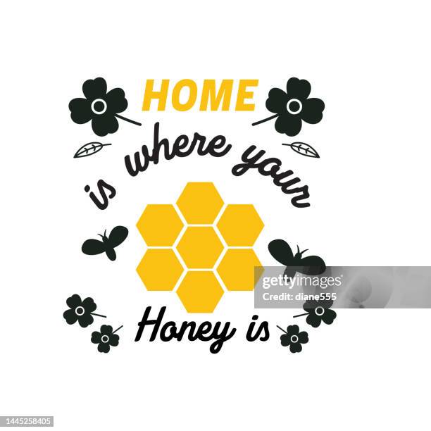 home is where the honey is yellow and black honey bee icon - bumblebee white stock illustrations