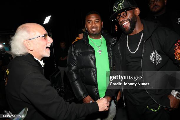 Peter Tuchman and Floyd Mayweather attend Earn Your Leisure Market Mondays Series at Madison Square Garden on November 27, 2022 in New York City.