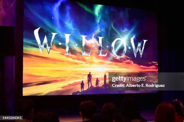 The screen is seen during a special influencer screening of Willow at The Magic Castle in Hollywood, California on November 28, 2022.