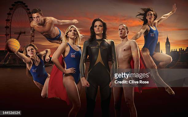 In this digital composite image made availalble May 15 2012 , Water Polo Player Fran Leighton, Diver Tom Daley, Swimmer Rebecca Adlington, Open Water...