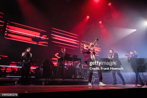 Elena Karafizi, Parov Stelar, Marc Osterer, Sebastian Grimus and Jacky Mayr perform live on stage during a concert at the Velodrom on November 26,...