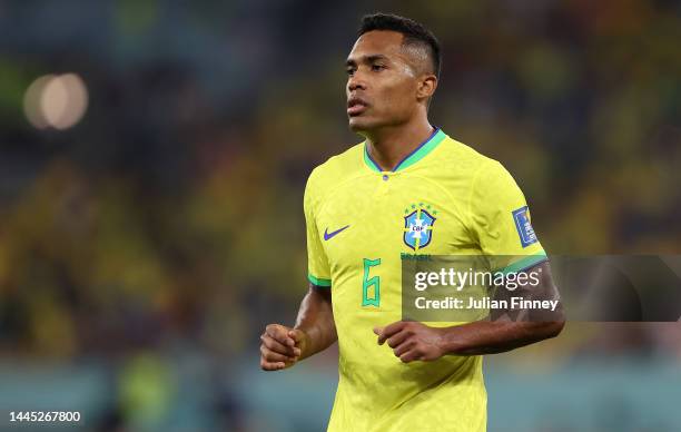 Alex Sandro of Brazil looks on during the FIFA World Cup Qatar 2022 Group G match between Brazil and Switzerland at Stadium 974 on November 28, 2022...