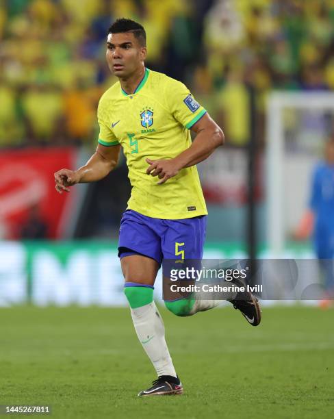 Casemiro of Brazil during the FIFA World Cup Qatar 2022 Group G match between Brazil and Switzerland at Stadium 974 on November 28, 2022 in Doha,...