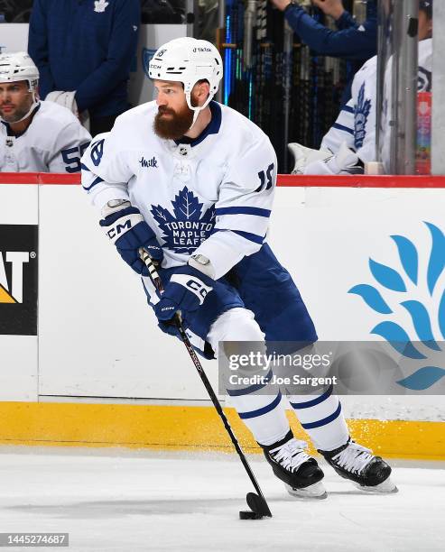 Jordie Benn of the Toronto Maple Leafs skates against the Pittsburgh Penguins during the game at PPG PAINTS Arena on November 15, 2022 in Pittsburgh,...