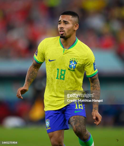 Gabriel Jesus of Brazil in action during the FIFA World Cup Qatar 2022 Group G match between Brazil and Switzerland at Stadium 974 on November 28,...