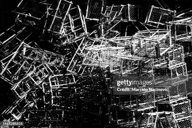 black and white stacked fishing baskets - creel fishing stock pictures, royalty-free photos & images