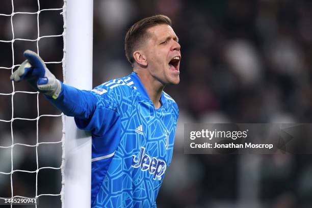 Wojciech Szczesny of Juventus reacts during the Serie A match between Juventus and SS Lazio at Allianz Stadium on November 13, 2022 in Turin, Italy.