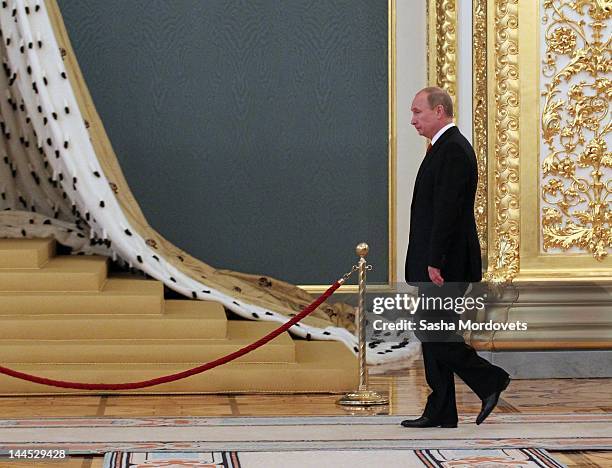 Russian President Vladimir Putin arrives to a meeting during the Summit of Collective Security Treaty Organization in the Kremlin Palace May 2012 in...