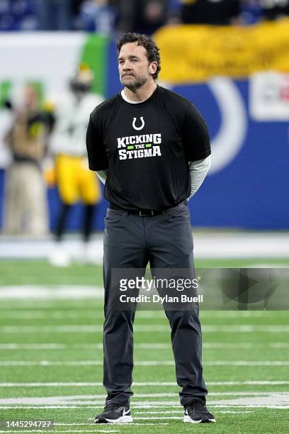 Head coach Jeff Saturday of the Indianapolis Colts looks on prior to the game against the Pittsburgh Steelers at Lucas Oil Stadium on November 28,...