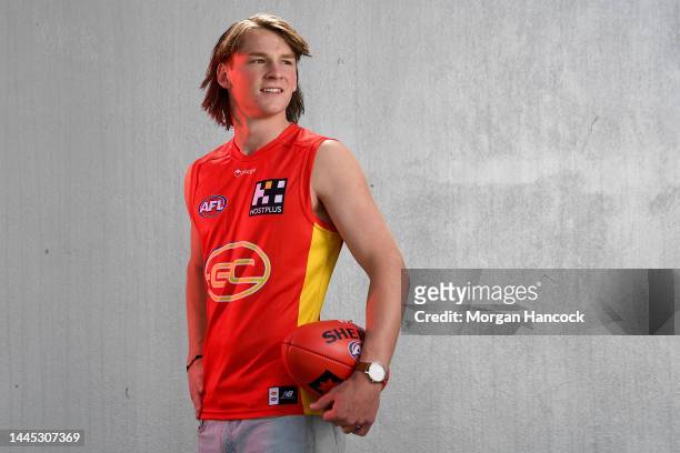 Bailey Humphrey of the Suns poses during the 2022 AFL Draft Victorian-Based Players Media Opportunity at Marvel Stadium on November 29, 2022 in...