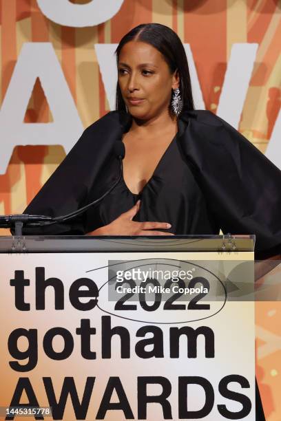 Anika Poitier speaks onstage during the 2022 Gotham Awards at Cipriani Wall Street on November 28, 2022 in New York City.