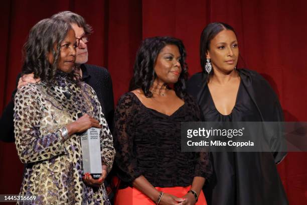 Pamela Poitier Beverly Poitier-Henderson and Anika Poitier accept an award onstage during the 2022 Gotham Awards at Cipriani Wall Street on November...