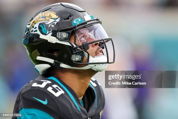 Jamal Agnew of the Jacksonville Jaguars before the game against the Baltimore Ravens at TIAA Bank Field on November 27, 2022 in Jacksonville, Florida.