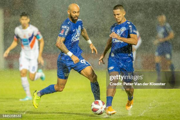 Faiq Jefri Bolkiah and Danilo Almeida Alves of Chonburi FC in action during the Thai League 1 match between Chonburi FC and Port FC at Chonburi...