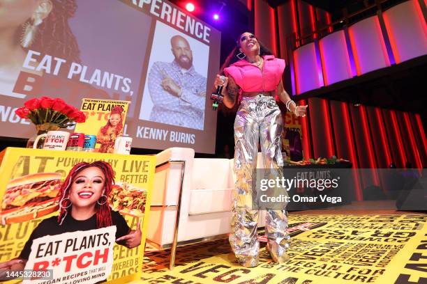 Singer-songwriter Lil' Mo performs on stage during The Pinky Cole Experience - Eat Plants B*tch 2022 Tour at The Echo Lounge & Music Hall on November...