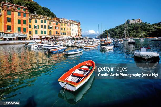 portofino on the italian riviera, genoa, italy - genoa italy stock pictures, royalty-free photos & images