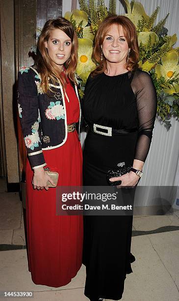 Princess Beatrice of York and Sarah Ferguson, Duchess of York, attend the Marie Curie Cancer Fundraiser hosted by Heather Kerzner at Claridge's Hotel...