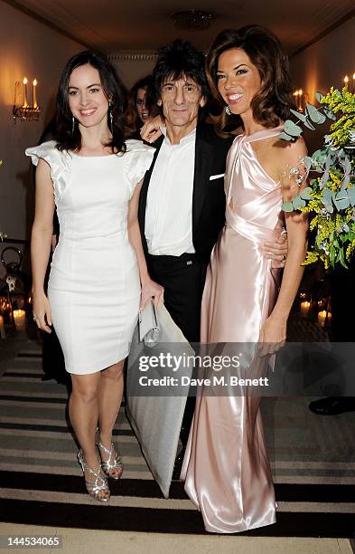 Sally Humphries, Ronnie Wood and Heather Kerzner attends the Marie Curie Cancer Fundraiser hosted by Heather Kerzner at Claridge's Hotel on May 15,...