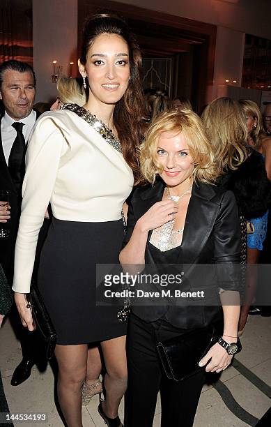 Yasmin Ghandehari and Geri Halliwell attend the Marie Curie Cancer Fundraiser hosted by Heather Kerzner at Claridge's Hotel on May 15, 2012 in...