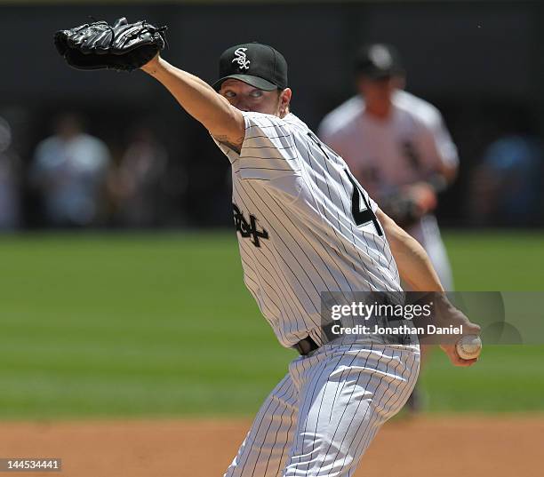 Starting pitcher Jake Peavy of the Chicago White Sox delivers the ball against the Detroit Tigers at U.S. Cellular Field on May 15, 2012 in Chicago,...
