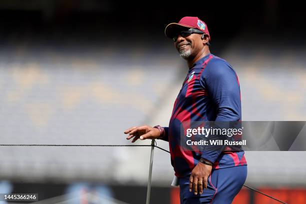 Philip Simmons, head coach of the West Indies looks on at a training session ahead of the first cricket Test match between Australia and the West...